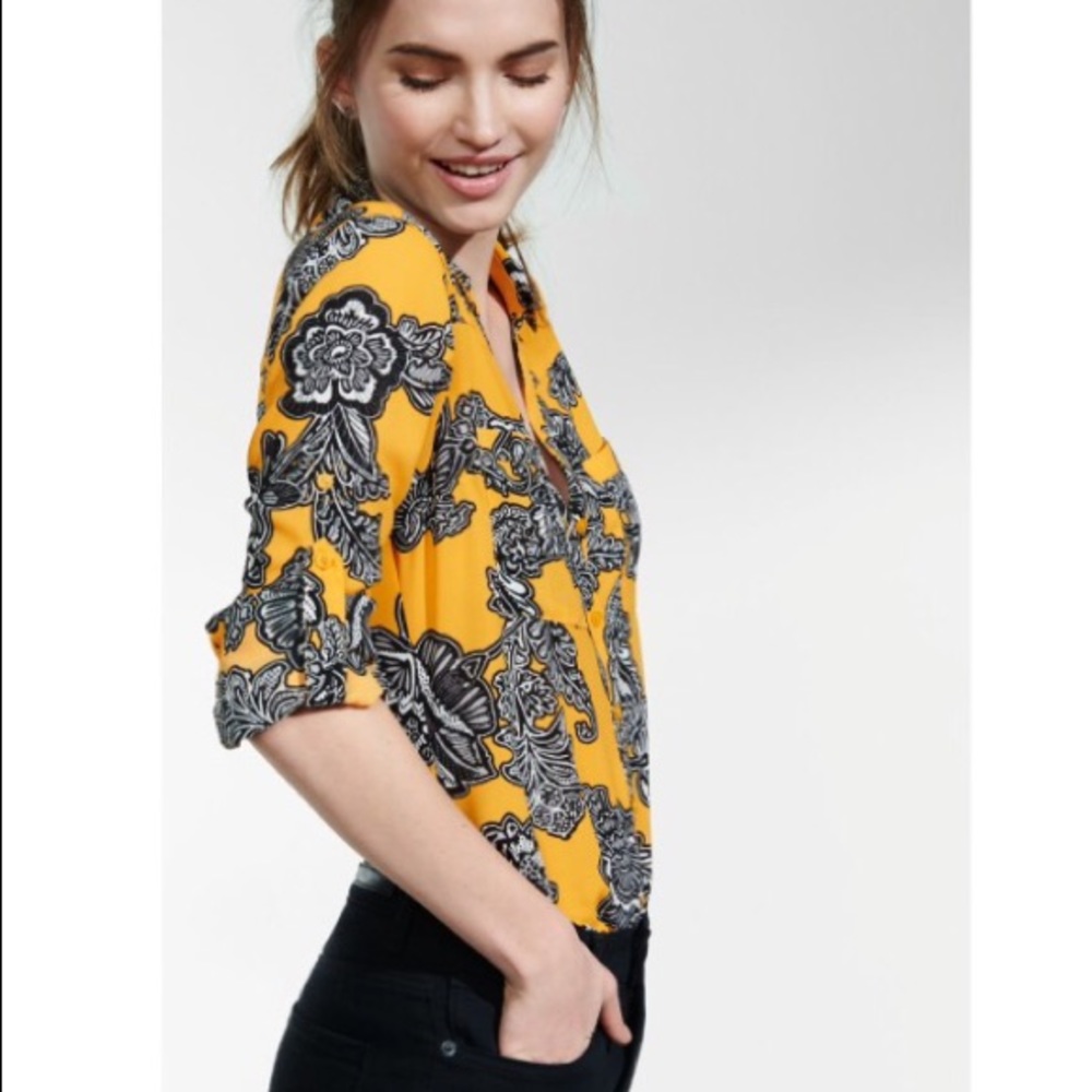 Express Slim fit floral print Portofino Shirt (S)